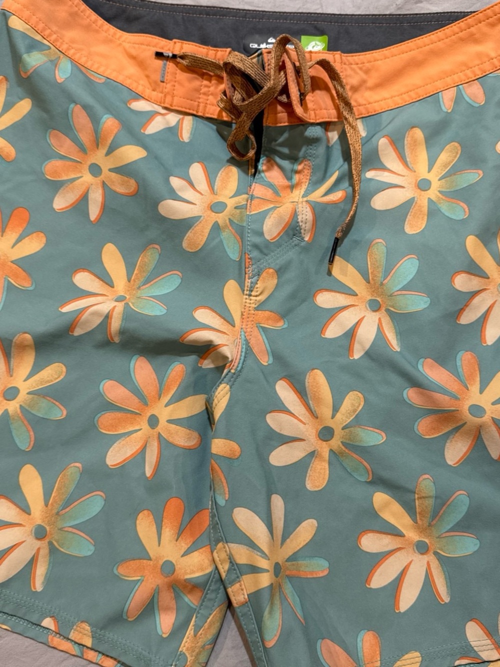Quiksilver Teal and Orange Floral Men's Board Shorts